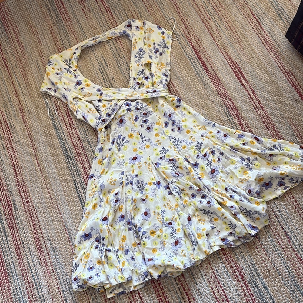 NWT FREE PEOPLE “It Takes Two” wrap mini dress in ivory combo - Picture 8 of 12